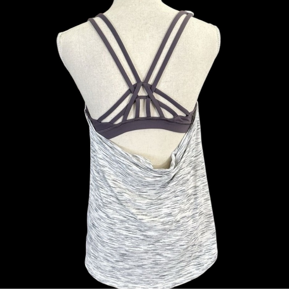 Lululemon Tank Wild Tiger Space Dye Black White Deep Coal 8 Yoga Built In Bra